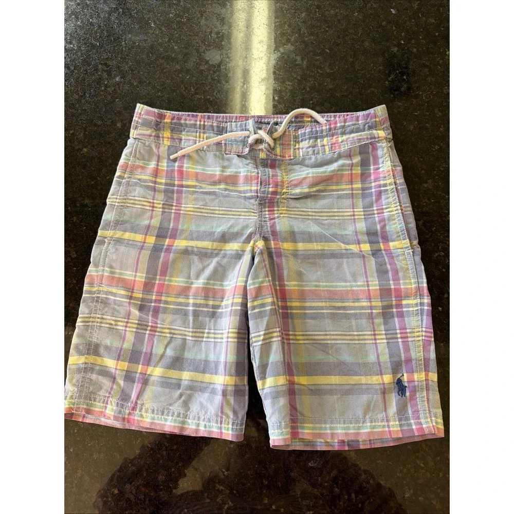 Ralph Lauren Polo Boys Swim Trunks Sz S (8) Plaid Boardshorts Liner Swimsuit